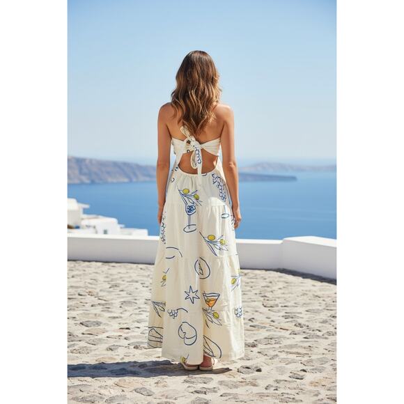 Bailey Rose Dresses & Skirts - Bailey Rose Cocktail Hour strapless tiered maxi dress martini food  print small
